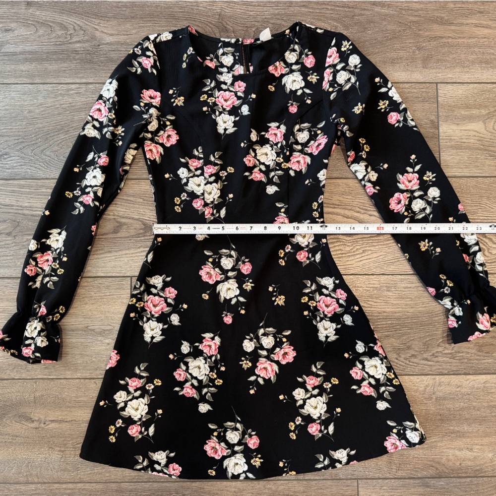 H&M Black Floral Long Sleeve Dress - Pink & White Roses - Picture 13 of 16